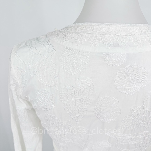VINTAGE LILLY PULITZER Long Sleeve White Embroidered Shell Beaded Mini Dress XS - Picture 5 of 10